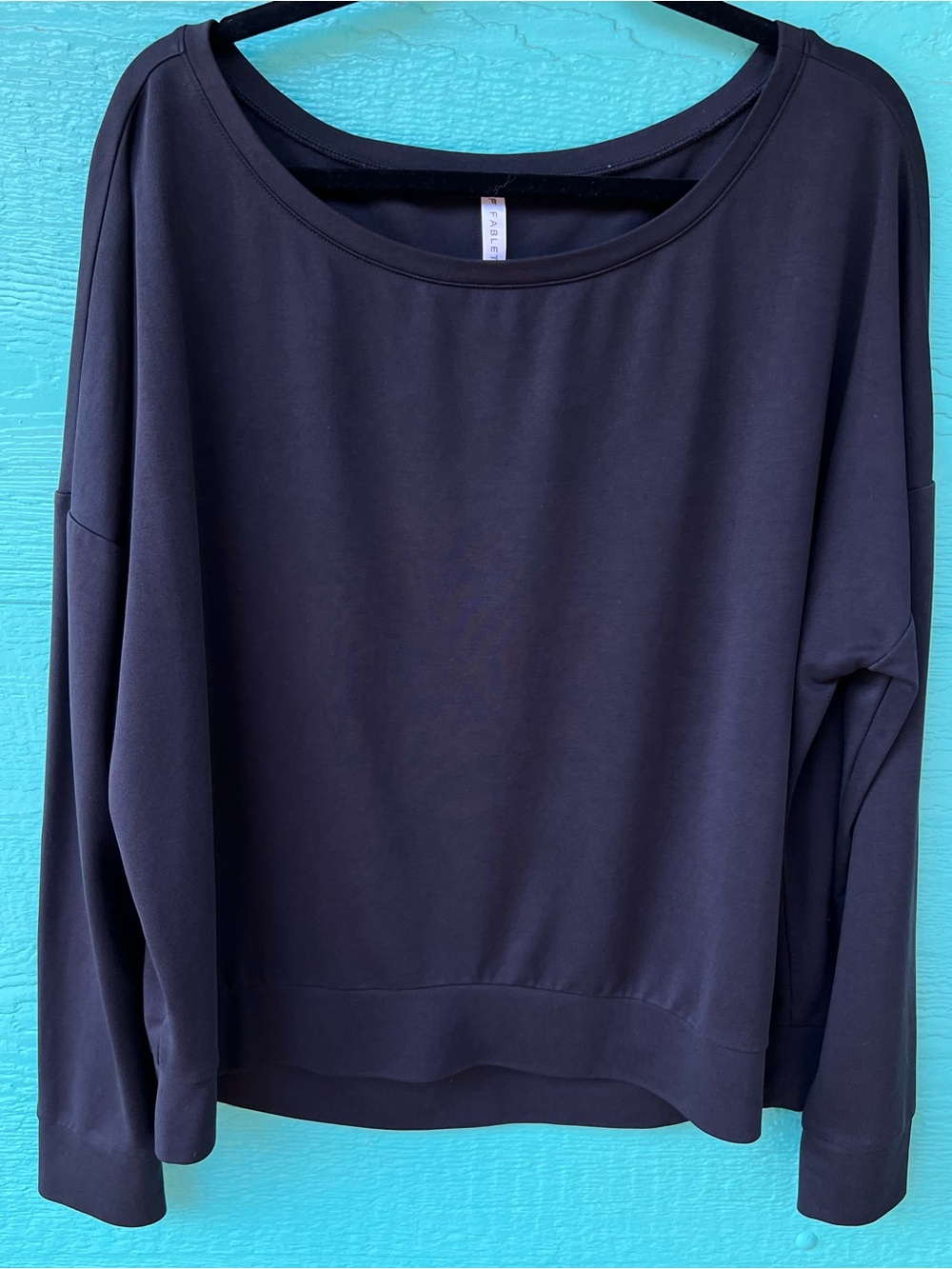 Fabletics Silky Black Pullover Sweatshirt Boatneck Drop Shoulder SIZE XL